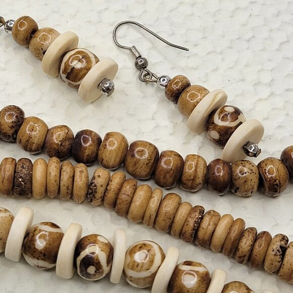 Multistrand Wooden Bead Necklace, Wood Inspired necklace  & earrings Set - Picture 4 of 14